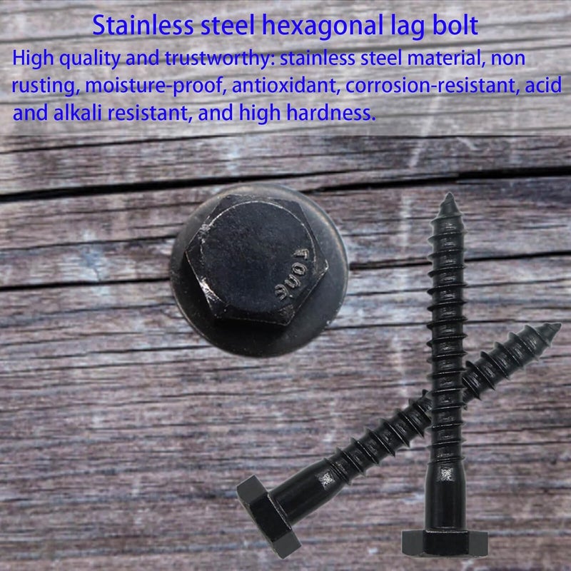 Evecad Store 25PCS 1/4" x 2" Hex Head Lag Screws, Stainless Steel Black Lag Bolts, Heavy Duty Lag Bolts, Washers Included - Image 5